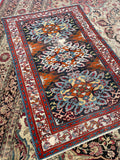 3'10 x 5' Antique Eagle Kazak rug #2014 / 4x5 Vintage Rug - Blue Parakeet Rugs