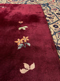 4' x 6'4 Antique Burgundy Art Deco Chinese Rug #2696 - Blue Parakeet Rugs