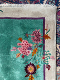 4x7 Antique Art Deco Chinese Rug #2697 - Blue Parakeet Rugs