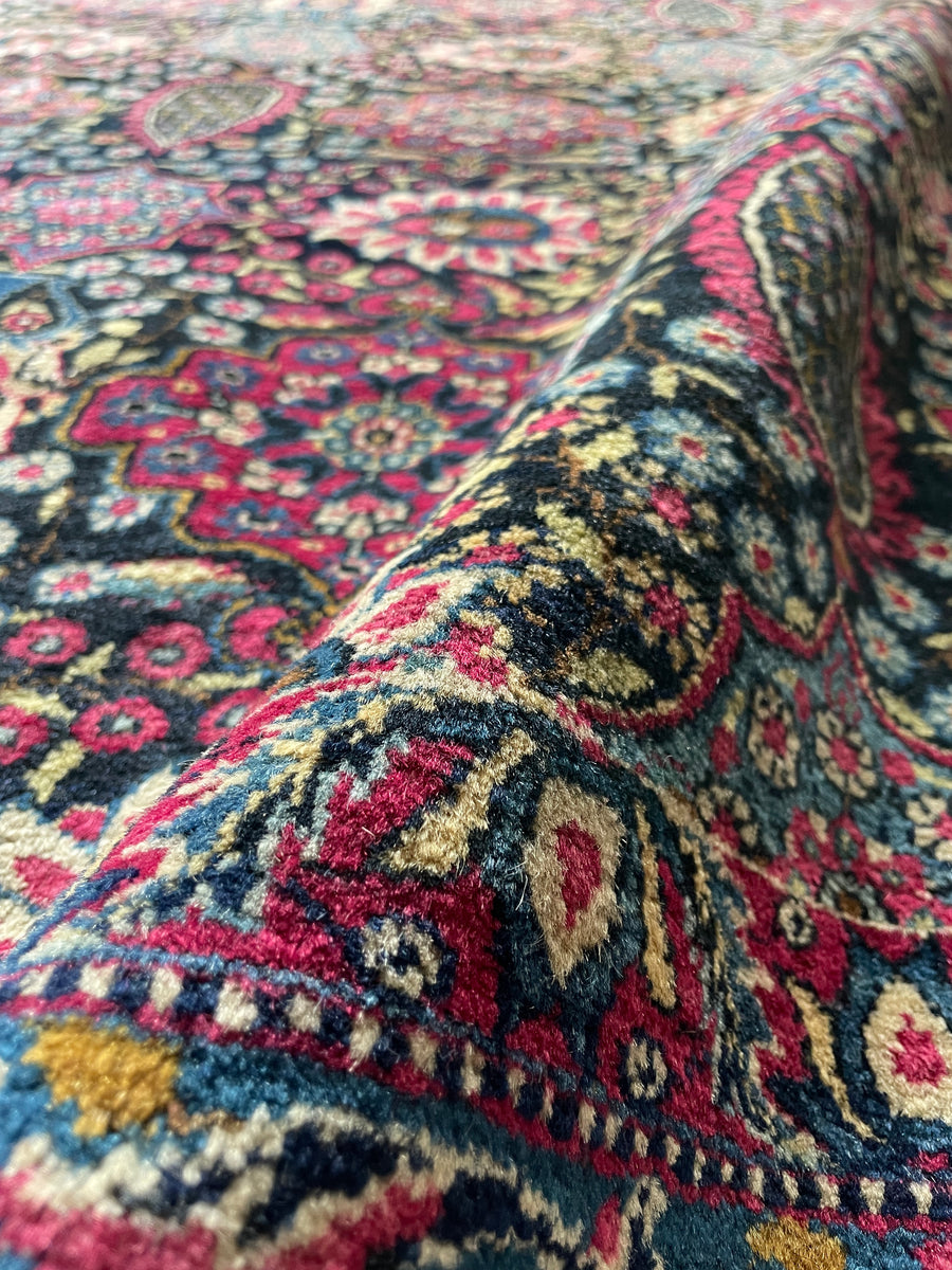 8x12 Fuschia Blue Mauve Floral Antique Rug / Antique Persian