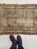 2’4 x 5’5 Worn Antique Caucasus rug #1813ML / 2x5 Vintage Rug - Blue Parakeet Rugs