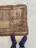 2’4 x 5’5 Worn Antique Caucasus rug #1813ML / 2x5 Vintage Rug - Blue Parakeet Rugs