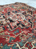 4'10" x 5’11” Antique Heriz with Teal - Blue Parakeet Rugs