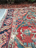 4'10" x 5’11” Antique Heriz with Teal - Blue Parakeet Rugs
