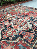 4'10" x 5’11” Antique Heriz with Teal - Blue Parakeet Rugs