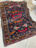 4’’4 x 6’1 Antique Caucasian Kuba Rug #2550 - Blue Parakeet Rugs