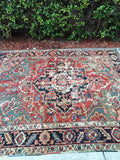 4'10" x 5’11” Antique Heriz with Teal - Blue Parakeet Rugs