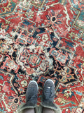 4'10" x 5’11” Antique Heriz with Teal - Blue Parakeet Rugs