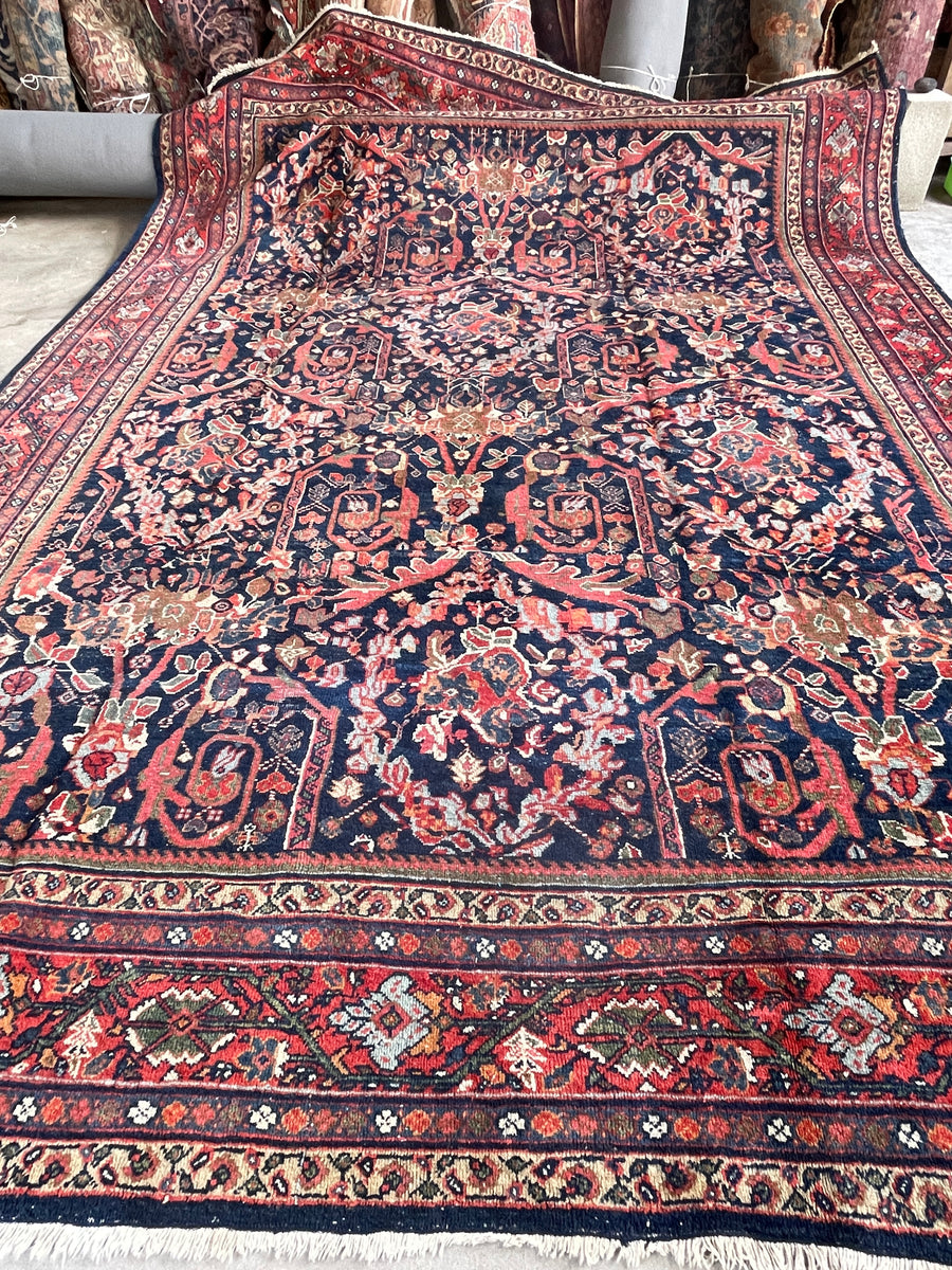 10x14 Navy Blue Persian Mahal Rug / 10x14 Vintage Floral rug #2850