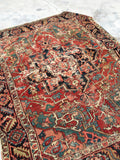 4'10" x 5’11” Antique Heriz with Teal - Blue Parakeet Rugs