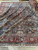 Large Worn Navy Blue Persian Rug / Distressed Antique 9’2 x 11’4 Mahal Rug #4208