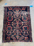 Small Antique Persian Navy Floral Lilihan Rug #4437