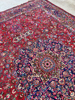 Antique Persian Botanical Fuchsia Rug / 10’5 x 13’11 Mashhad Rug #3846