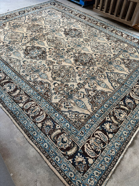 10x13 Ivory and Blue Antique Persian Rug #4284