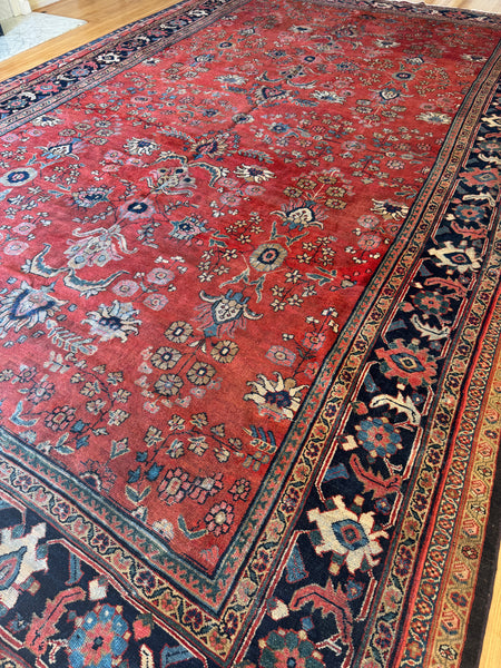 10x16 Red Floral Vintage Persian Rug / Antique Persian Mahal Rug #2372ML
