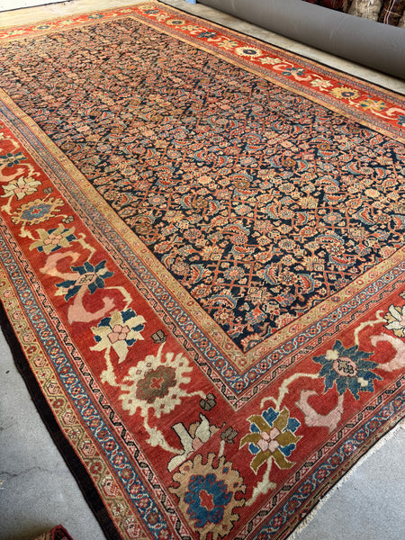 Antique Persian Navy Rust Mahal Rug / 10'1 x 16'5 Rug #4285 / 10x16 Vintage Persian Rug / 10x17 Vintage Rug