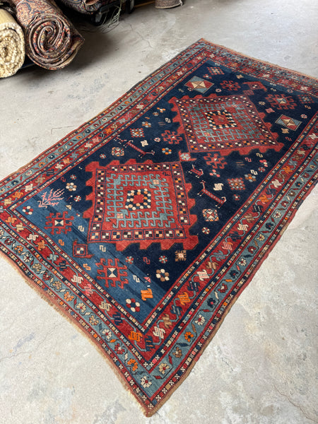Antique Kazak Rug / 4’8 x 7’6 Tribal Rug #4060