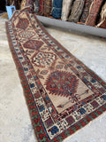 12 foot long persian vintage camel hair runner with fence of security design
