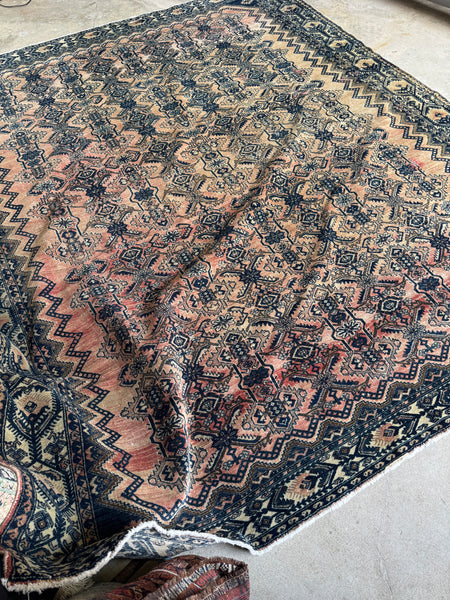 Large Blush & Blue Vintage Persian Malayer Rug / 9'8 x 11'4 Rug