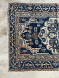 Antique Persian Malayer Rug / 4'5 x 6'6 Midnight Blue Field and Ivory Geometric Medallion Persian Rug #4531