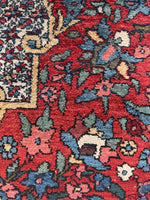 Close up view of floral elements in Bakhtiari Persian rug.