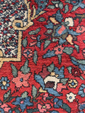 Close up view of floral elements in Bakhtiari Persian rug.