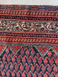 Vintage Persian Malayer area rug with deep navy field, low pile and vegetable dyed wool.