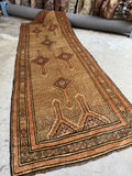 4x12 camel brown vintage Persian runner rug, antique 1920s wool Serab hallway rug.
