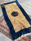 1930s Chinese Art Deco rug with open wheat field and navy blue border, size 3x6.