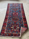 French Blue Vintage Persian Rug / 3'3 x 6'5 Gharajeh Karaja Rug #4529