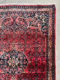 Corner of Bidjar rug showing decorative botanical border bands.