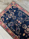 4x6 Vintage Persian Rug / Navy Blue Floral Wool Rug #4483
