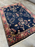 4x6 Vintage Persian Rug / Navy Blue Floral Wool Rug #4483