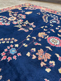 4x9 Vintage Persian Sarouk Rug / Navy Blue Floral Persian Rug / Full Pile Rug #4482