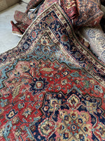 Antique Persian Heriz Rug with French Blue / 6’7 x 9’3 Heriz Rug #4117ML