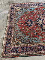 Antique Persian Heriz Rug with French Blue / 6’7 x 9’3 Heriz Rug #4117ML