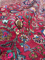 Antique Persian Botanical Fuchsia Rug / 10’5 x 13’11 Mashhad Rug #3846