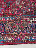 Antique Persian Botanical Fuchsia Rug / 10’5 x 13’11 Mashhad Rug #3846