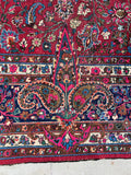 Antique Persian Botanical Fuchsia Rug / 10’5 x 13’11 Mashhad Rug #3846