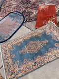 Vintage French Blue Persian Kerman Rug / 3x5 Vintage Persian Rug #3446