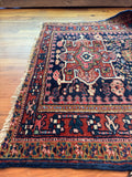 Square Small Navy Persian Tribal Heriz Rug / 3x3 Antique Heriz Rug #3451