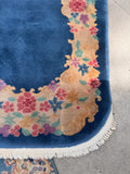 Small Blue Velvet Antique Chinese Art Deco Rug / 2'6 x 4'7 Rug #4469