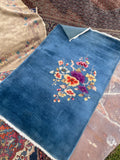 Blue Open Field Antique Chinese Art Deco Rug / 3x5 Vintage Blue Rug #4468