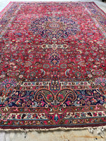 Antique Persian Botanical Fuchsia Rug / 10’5 x 13’11 Mashhad Rug #3846