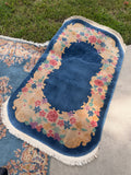 Small Blue Velvet Antique Chinese Art Deco Rug / 2'6 x 4'7 Rug #4469