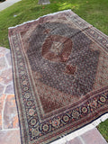 Vintage Persian wool rug 7x10 hand knotted in Tabriz with fine knotting, a central medallion and water garden design.