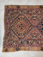 Small Worn Vintage Camel Hair Scatter Rug / 3’5 x 6’9 Persian Rug #4234ML