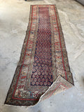 3x12 Persian runner rug with paisley boteh and peacock motifs.