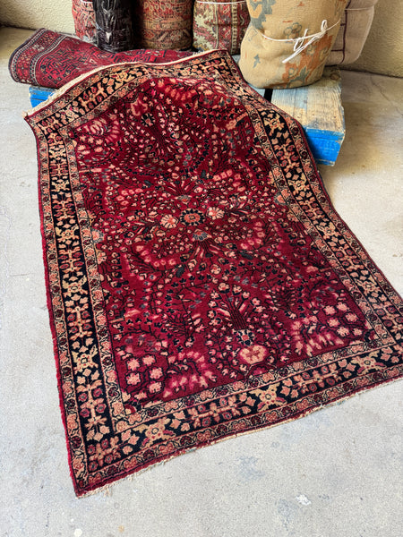 Rich Berry Persian Sarouk Rug / 3'4 x 5' Rug #4262ML