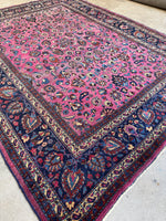 Mauve Pink Persian Mashaad Rug / 7’8 x 10’2 Antique Persian Rug #4003